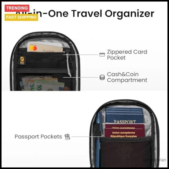 Travel Sling Bag RFID Blocking Anti-Theft Lockable Zippers Passport Holder